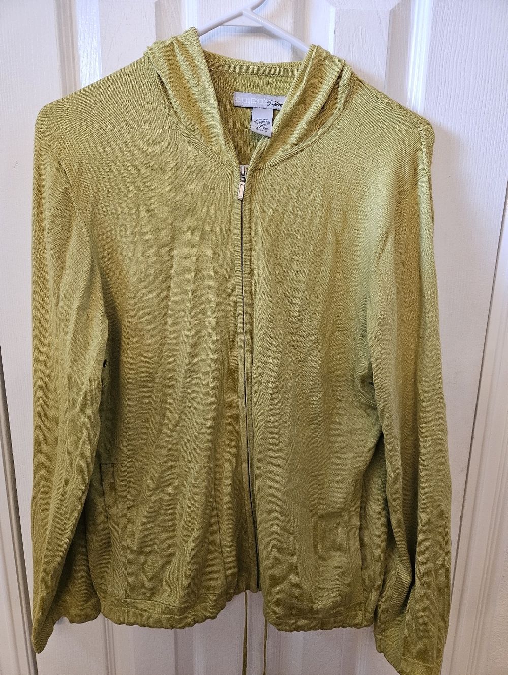 Chico's Platinum Size 2 Lime Green Long Sleeve Zip Front Hoodie - Silk/Cashmere